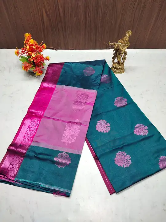 Post image *_Soft Silk Sarees_* 

 *- All Over copper Jari Buttas_*

 *_Rich contrest Pallu And contrest Blouse_with zari border*

 *_Light Weight and Soft Cloth_* 
 
 *_Price ₹1100+$_*

Contact to:9840551941