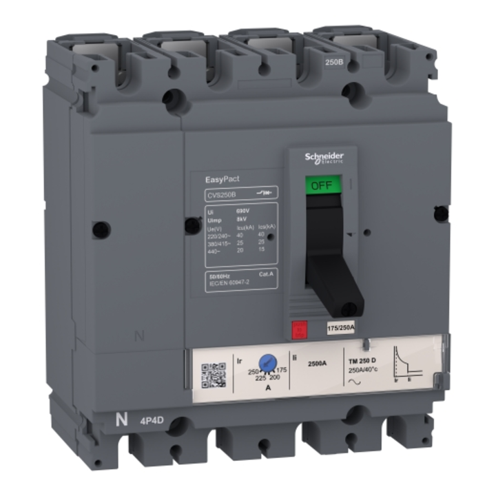 Circuit Breaker EasyPact CVS250B, 25 kA at 415 VAC, 200 A rating thermal magnetic TM-D trip unit, 4P uploaded by business on 4/29/2023