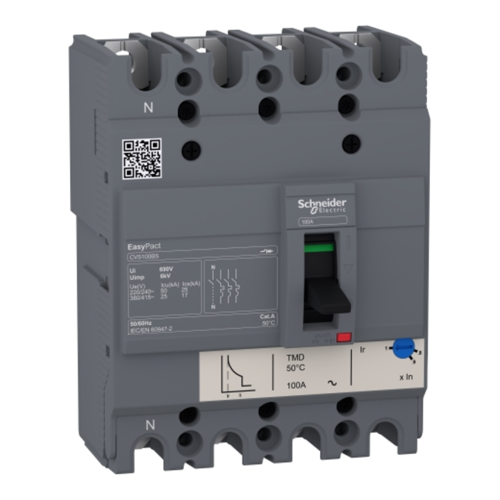 Circuit Breaker EasyPact CVS100BS, 25 kA at 415 VAC, 63 A rating thermal magnetic TM-D trip unit, 4P uploaded by business on 4/29/2023