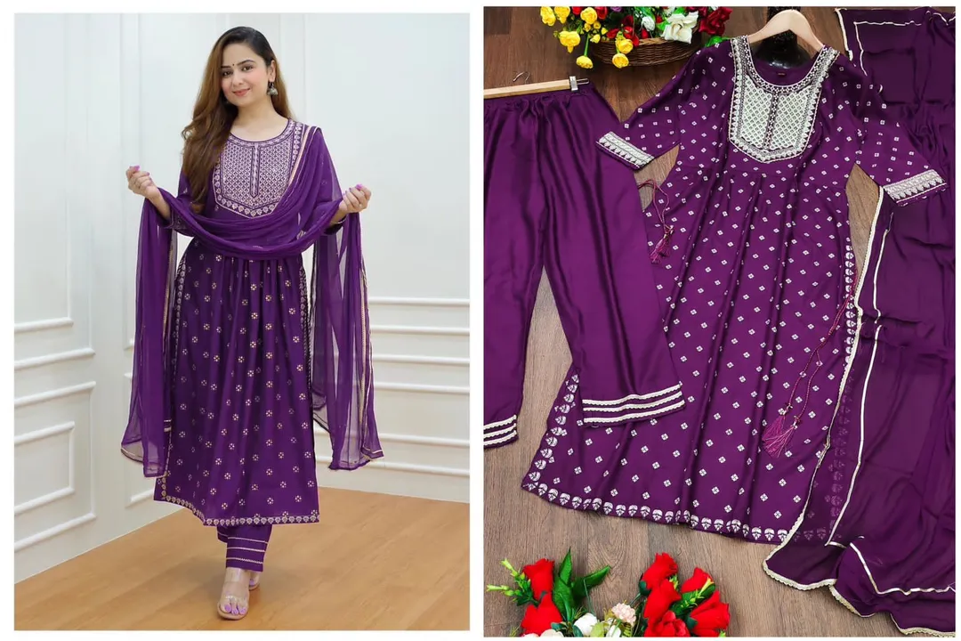 Beautiful Rayon Fabric nayra cut Kurti with pent Duppta set  uploaded by Fatema Fashion on 4/29/2023