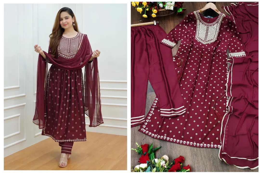 Beautiful Rayon Fabric nayra cut Kurti with pent Duppta set  uploaded by Fatema Fashion on 4/29/2023