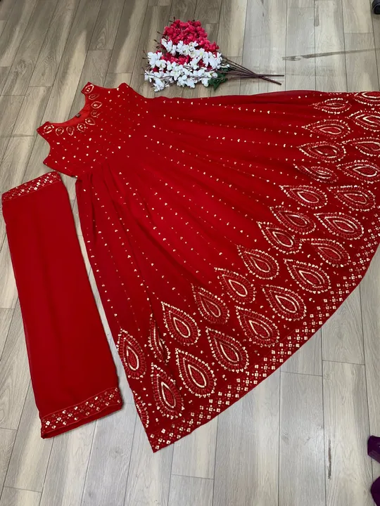 Designer gaon On Havy Gorgette febric with embroidery work PC&227 uploaded by Fatema Fashion on 4/29/2023