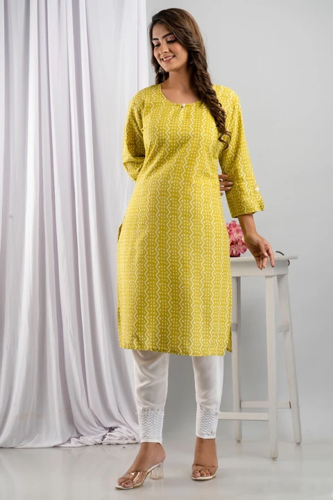 M/38 to XXL/44, Rayon Fabric Heavy Procin Printed Kurti With Heavy Lace In Pant* 💃💃 uploaded by Online Ladies Dresses on 4/30/2023