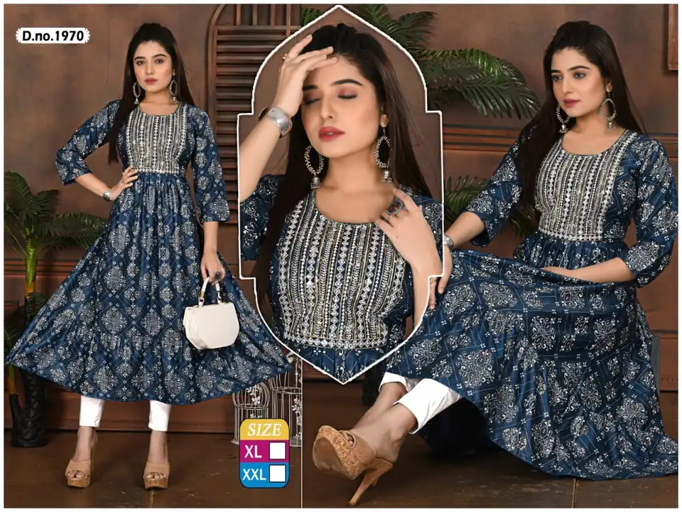 Fancy work full ghera kurti designer stylish embroidery printed both xl xxl  uploaded by Radha Creation , Maira sales for Readymade items on 4/30/2023