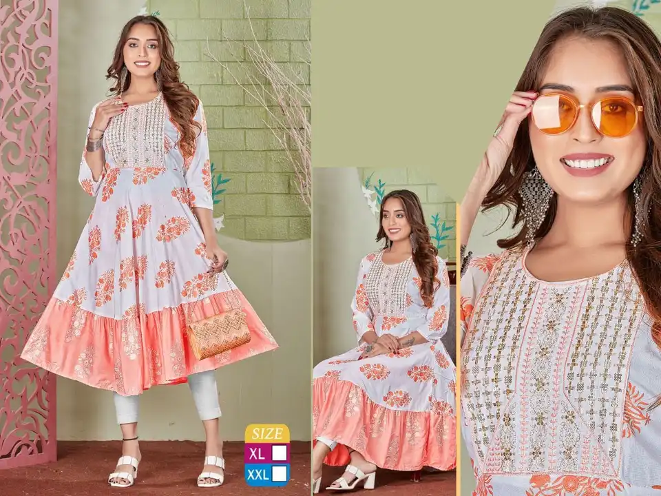 Fancy work full ghera kurti designer stylish embroidery printed both xl xxl  uploaded by Radha Creation , Maira sales for Readymade items on 4/30/2023