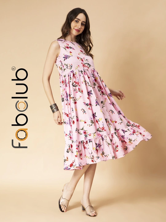 Fabclub Viscose Blend Floral Printed Light Pink Flared Women Kurti uploaded by Fab Creation on 4/30/2023