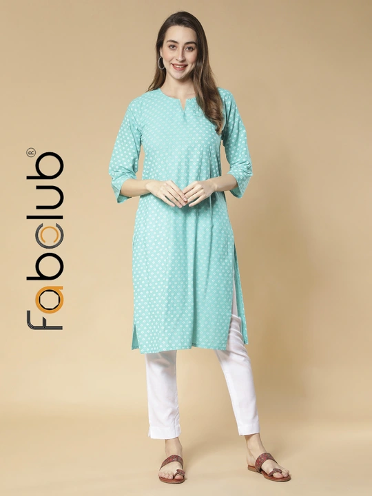 Fabclub Cotton Printed Aqua Straight Women Kurti With Trouser Pant uploaded by Fab Creation on 4/30/2023