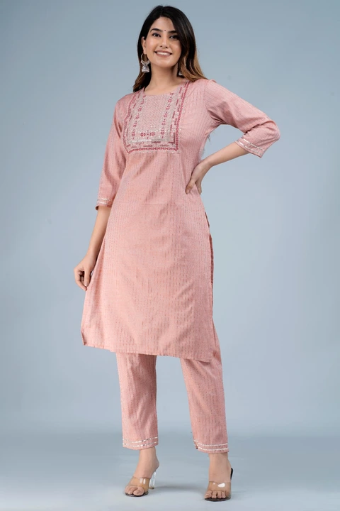 Peach cotton lurex kurta and pant set uploaded by DHANVI ENTERPRISES on 4/30/2023