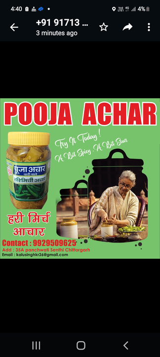 Green chili achar 500gm  uploaded by Pooja achar chittorgarh on 4/30/2023