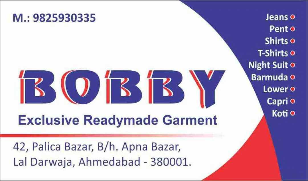 Visiting card store images of BOBBY