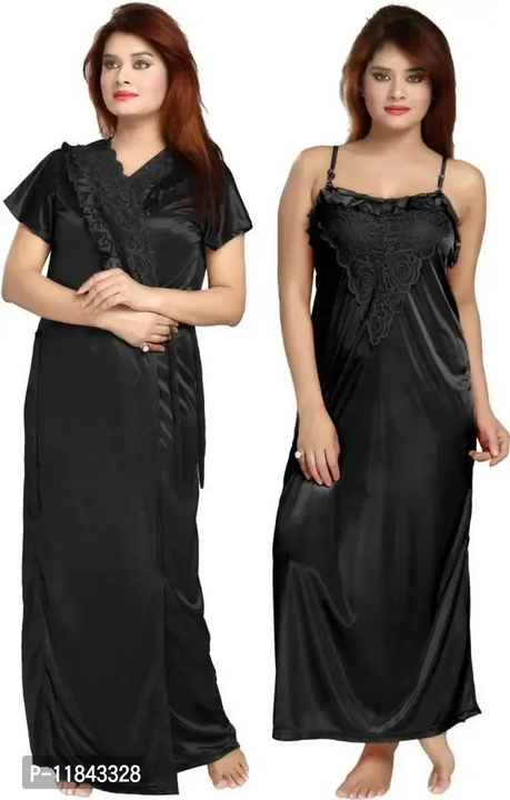 Elegant Black Satin Embroidered Nighty Set For Women uploaded by Kalpana Enterprises on 4/30/2023