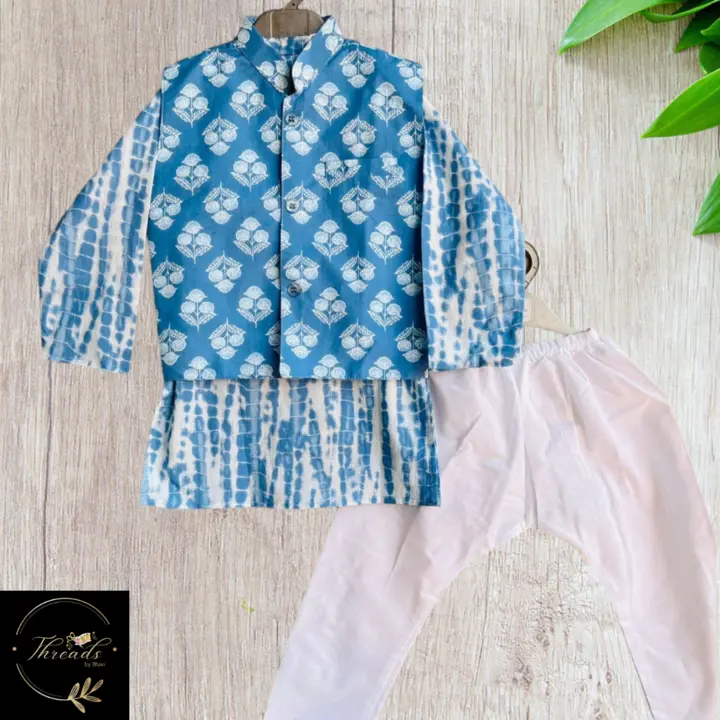 Blue kurta pant with nehru jacket set  uploaded by Threads by bhavi on 4/30/2023