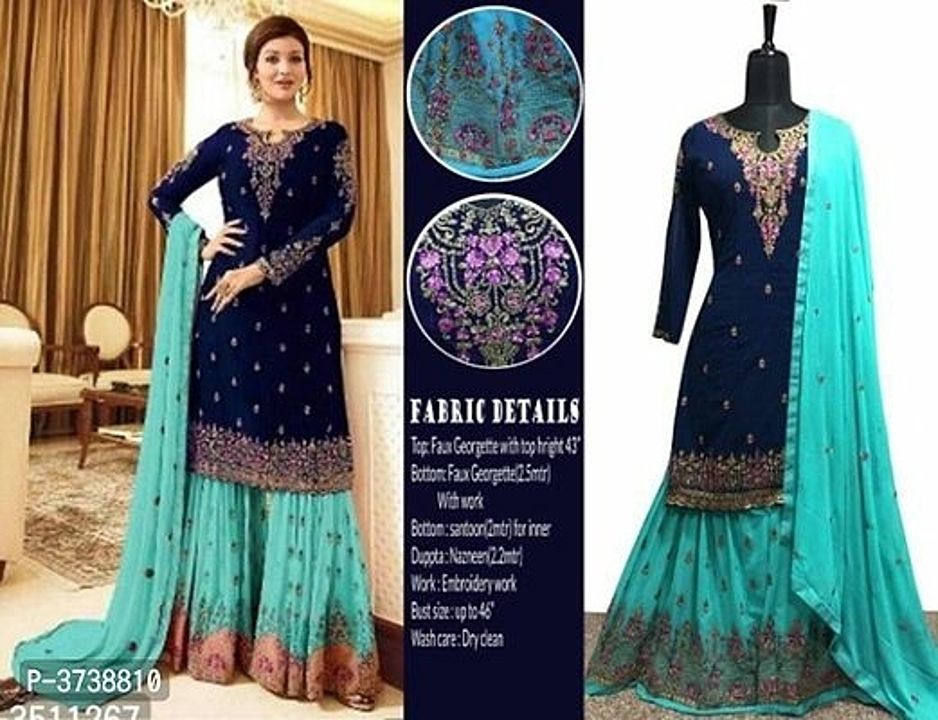 Post image *Beautiful Georgette with Embroidery Work Dress Material With Dupatta*

For order contact on my what's up link:https://chat.whatsapp.com/EkZm7rKiT794tlFmWLMHyH

⚡⚡ Hurry, 8 units available only... 

Hi, sharing this amazing product with you.😍😍 If you want to buy this product, click on the link or message me. 

https://myshopprime.com/product/beautiful-georgette-with-embroidery-work-dress-material-with-dupatta/1280523378

 *Size*: 
Free Size(Top Length - 3.0 metres) 
Free Size(Bottom Length - 2.5 metres) 
Free Size(Dupatta Length - 2.2 metres) 

 *Color*: Navy Blue

 *Fabric*: Georgette

 *Type*: Dress Material with Dupatta

 *Style*: Embroidered

 *COD Available*

 *Free and Easy Returns*:  Within 7 days of delivery. No questions asked 

 *Delivery*: Within 7-9 business days