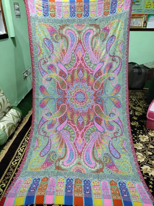 Pure pashmina kalamkari shawl with hand work available now  uploaded by Cashmere fabrics on 5/1/2023