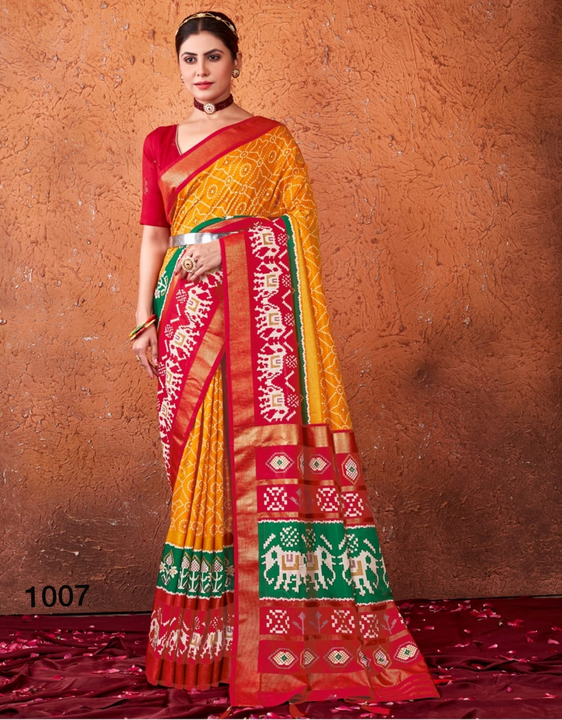 Pure Dupain crepe silk saree patloa prints uploaded by Suyukti fab on 5/1/2023