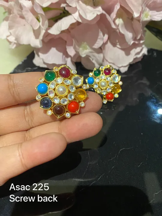 Navratna earrings stud uploaded by Sb designs on 5/1/2023