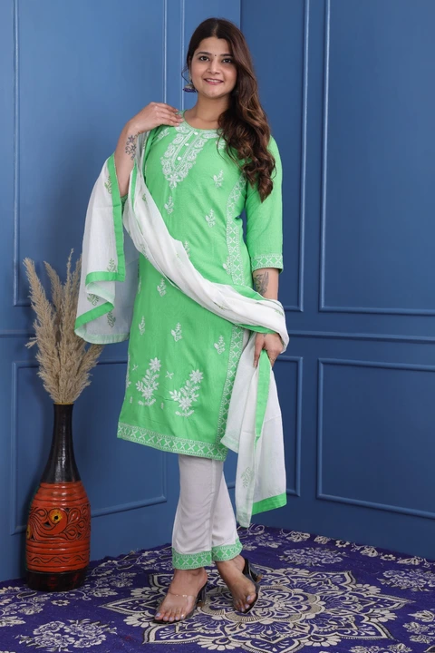 Printed 3 pcs rayon printed  kurti with pant and cotton duppta  uploaded by Aayan fashion on 5/1/2023