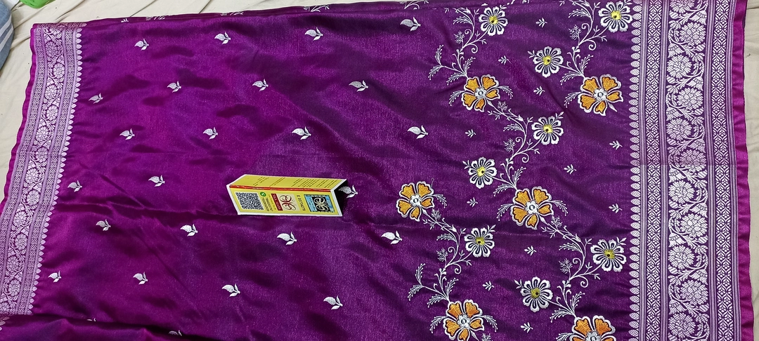 Beautiful Banarasi Embroidery Satan Semi Silk Saree uploaded by Banarasi Trendy Saree on 5/1/2023