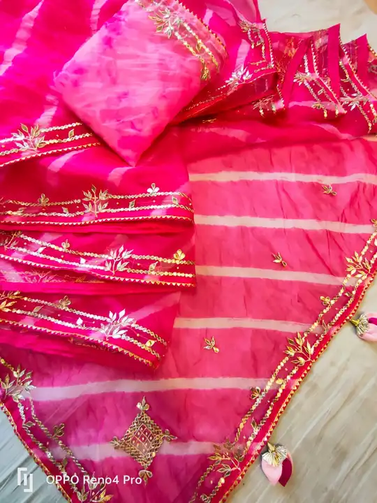 Pure organja saree lhriya 
With hend gottapatti work with 
Blouse 
 uploaded by Gotapatti manufacturer on 5/2/2023