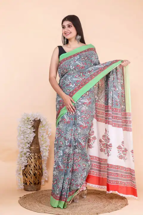 Mulmul sarees with blouse  uploaded by Ashoka bagru print on 5/2/2023