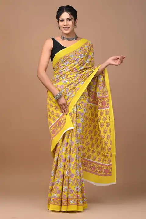 Mulmul sarees with blouse  uploaded by Ashoka bagru print on 5/2/2023