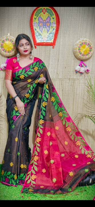 Handloom tissue lilen saree with bp wholesale pric uploaded by 🥰Dutta saree center🥰 on 5/2/2023