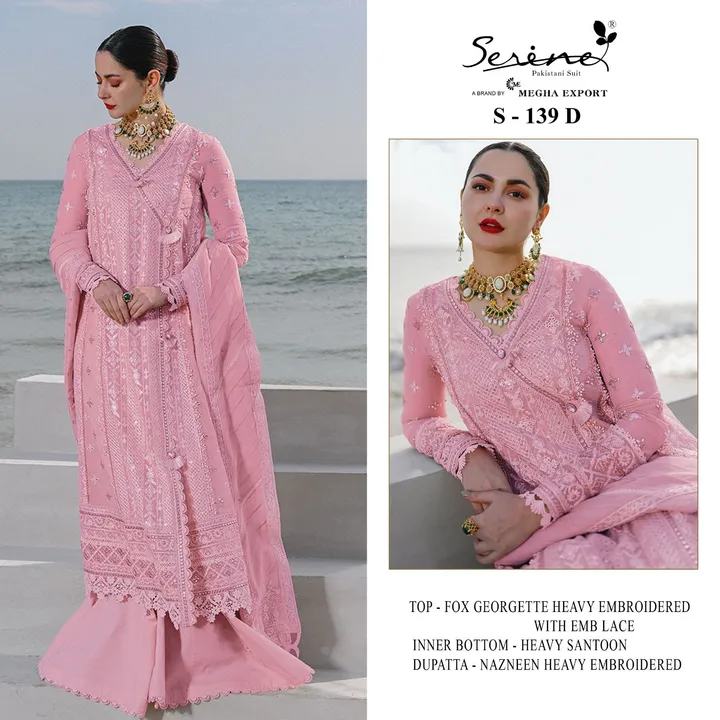 _*BRAND NAME*_:- SERINE™️ 

_*D NO*_:- S-139 A TO D
_*Top*_:- FOX GEORGETTE EMBROIDERED WITH EMB L uploaded by Aanvi fab on 5/2/2023