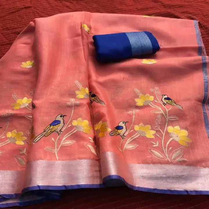 Fabric linen by linen silk sarees with embroidery design  uploaded by Osama handloom on 5/2/2023