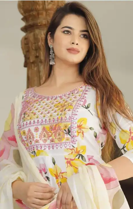 M to XXL, Reyon Kurti with pant and dupatta uploaded by Online Ladies Dresses on 5/3/2023