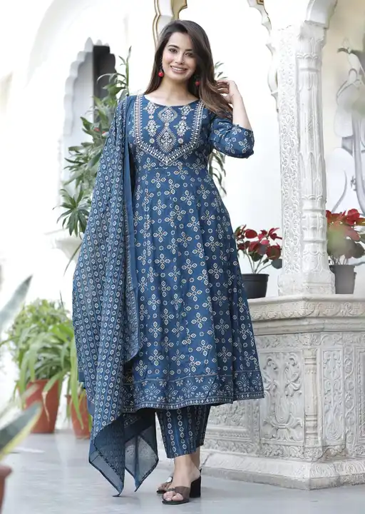 M to XXL, Reyon kurti with pant and dupatta uploaded by Online Ladies Dresses on 5/3/2023