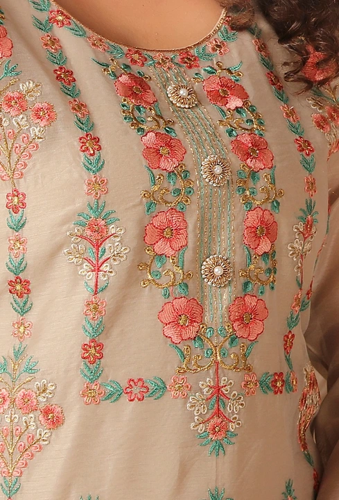 Beige colour Modal Chanderi designer suits uploaded by V B Sons on 5/3/2023