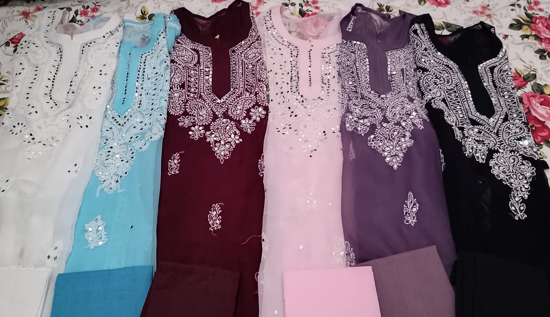 Mirror work LUCKNOWI CHIKANKARI KURTI with inner uploaded by business on 5/3/2023