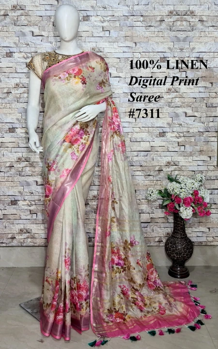 Pure Linen saree  uploaded by Victoria taj handloom on 5/3/2023