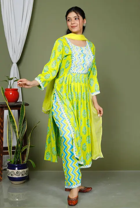 *All New Rayon Beautiful  Kurti With embroidery  Work Pant And Najmeen Duptta with Gota Lace*💚💚💚 uploaded by Aanvi fab on 5/3/2023