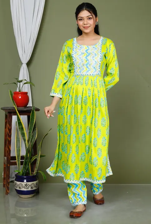 *All New Rayon Beautiful  Kurti With embroidery  Work Pant And Najmeen Duptta with Gota Lace*💚💚💚 uploaded by Aanvi fab on 5/3/2023