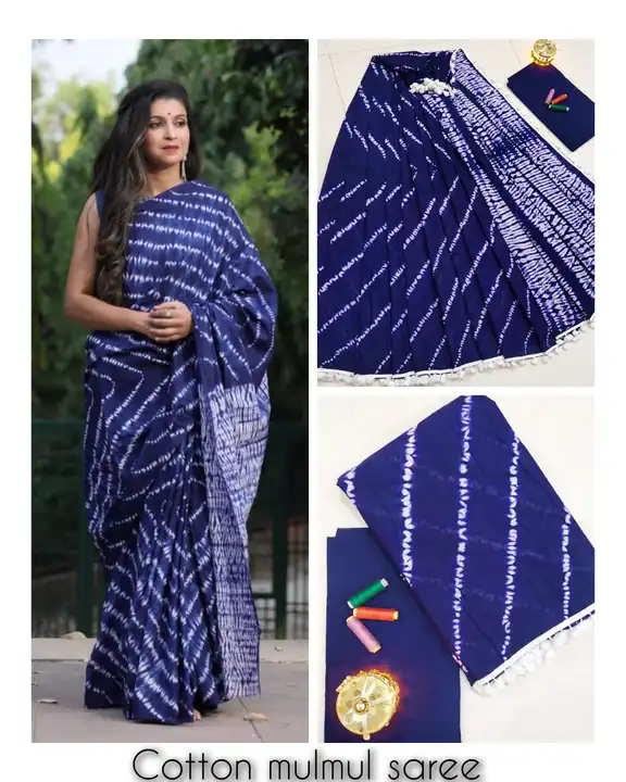 Cotton Mulmul Sarees With Blouse 
👉All saree with same blouse 
👉 Fabric: *Mulmul Cotton(92*80)*
👉 uploaded by Saiba hand block on 5/3/2023