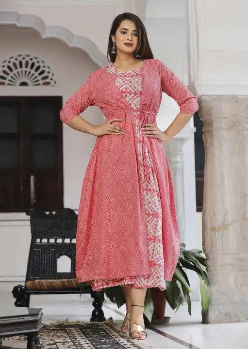 kurti with jacket Fully stiched in rayon fabric uploaded by Chirag Enterprises on 5/3/2023