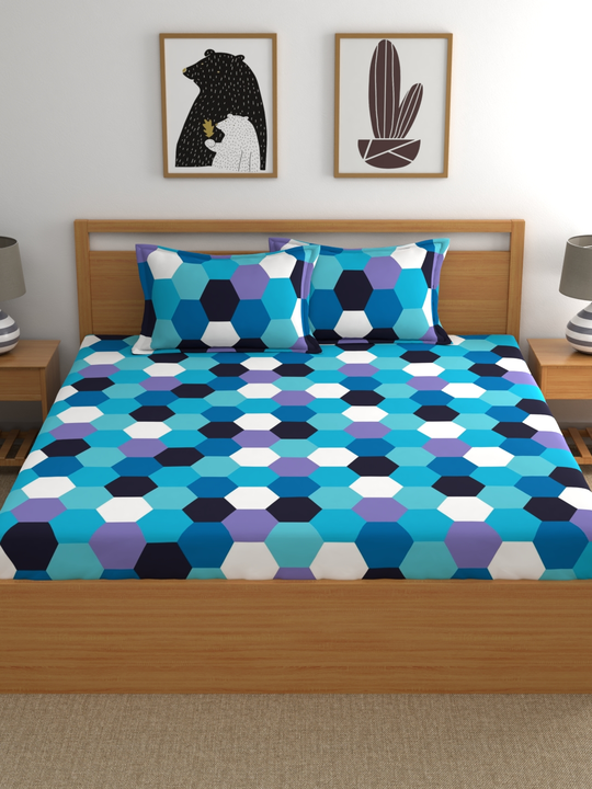 Blue & White Geometric Double Bedsheet uploaded by Esskay International on 5/3/2023