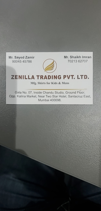 Visiting card store images of ZENILLA TRADING PRIVATE LIMITED 