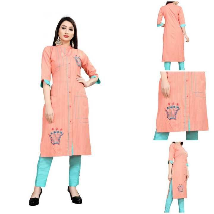 Post image 💯WE BELIEVE IN QUALITY💯
➡️ Product - *KURTI WITH PANT* 
➡️ kurti Fabric - cotton blend 
➡️ Pant Fabric - cotton blend
➡️ Size-M(38) L(40) XL(42) XXL (44)
➡️ kurti Length - 45 
➡️ Pant length - 41
➡️ Type - full stitched
➡️ WORK - HANDWORK  *EMBROIDERY* 
📩 Msg for white background pic 
🛍️ FULL STOCK AVAILABLE 🛍️