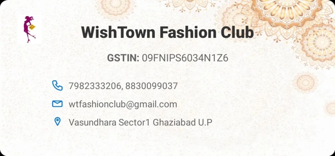 Visiting card store images of WishTown Fashion Club