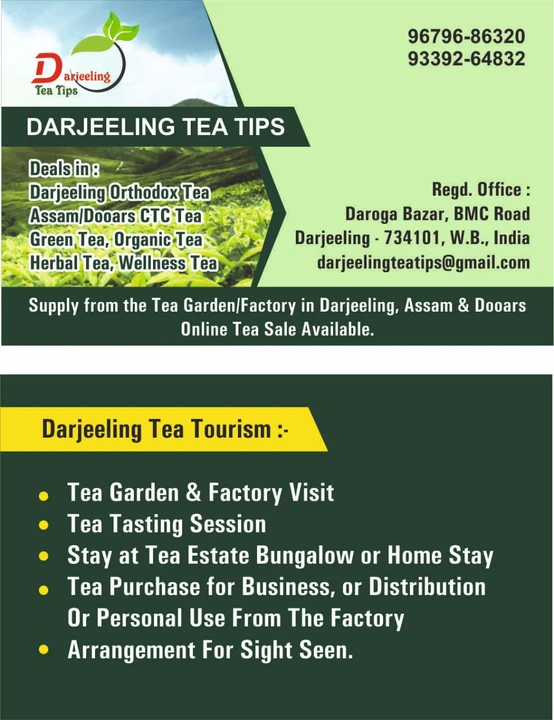 Visiting card store images of Darjeeling tea Tips