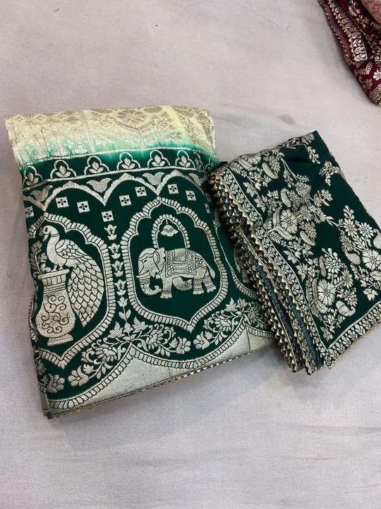 *😀😀Beautiful Lahenghas*😀😀
For This Wedding Season

*Pure  Banarasi Dolo silk langha & jari wark  uploaded by Gotapatti manufacturer on 5/4/2023