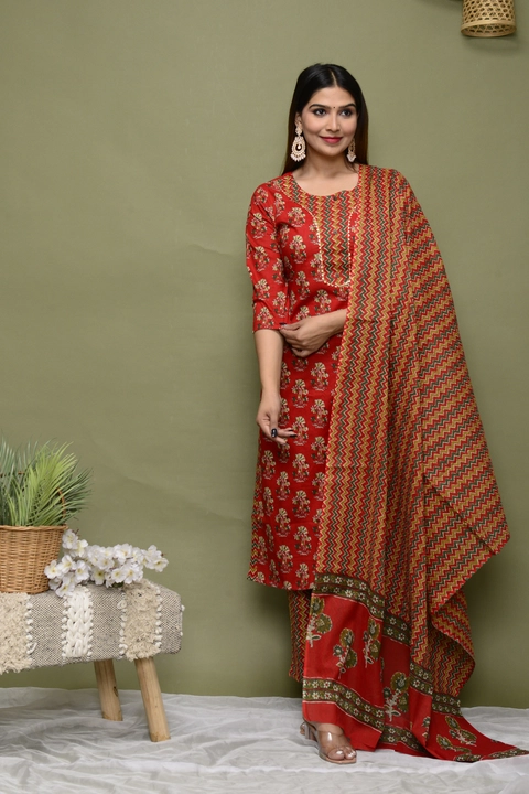 Cotton printed suit with cotton dupatta  uploaded by Tvarita exim on 5/4/2023