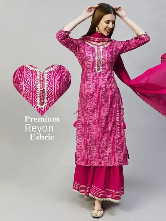 Rayon fabric
Kurta sharara set with heavy embroidery and handwork
With chifon dupatta 
M to xxl uploaded by business on 5/4/2023