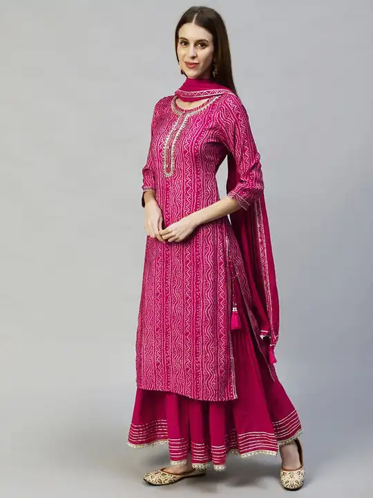 Rayon fabric
Kurta sharara set with heavy embroidery and handwork
With chifon dupatta 
M to xxl uploaded by Pari fashion on 5/4/2023