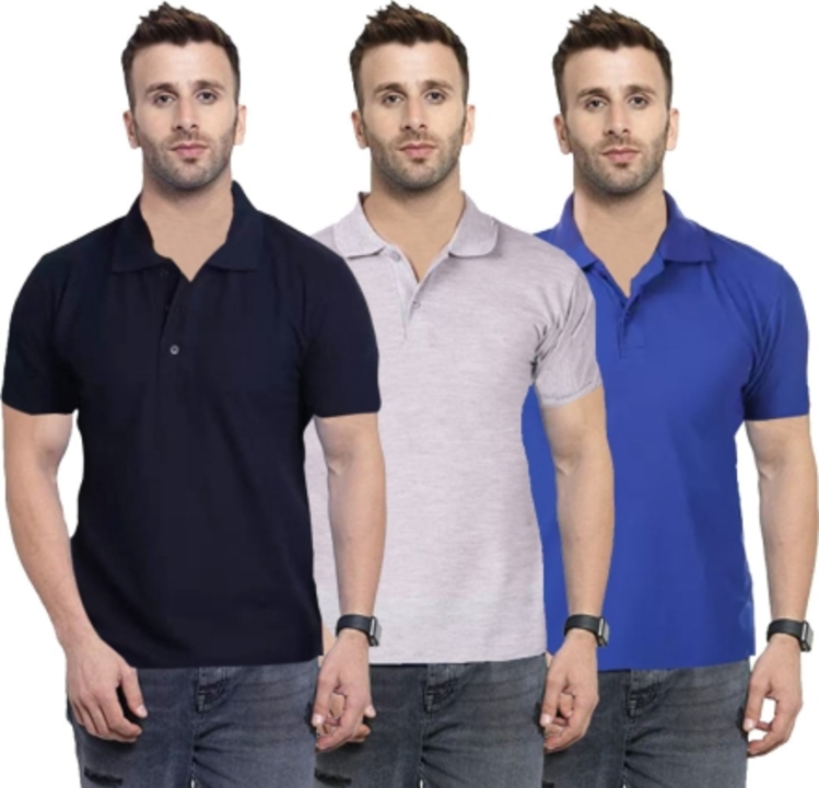 Solid Men Grey, Dark Blue, Blue T-Shirt uploaded by Raj Garments on 5/4/2023