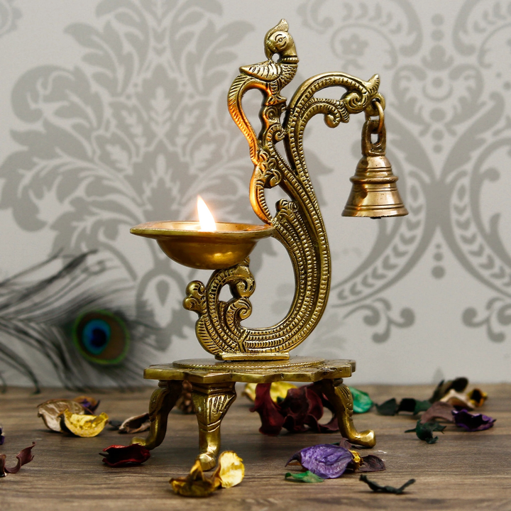 🪔🪔Golden Antique Finish Decorative Handcrafted Parrot Showpiece Brass Diya with Bells and Stand
 uploaded by Home decor on 5/4/2023