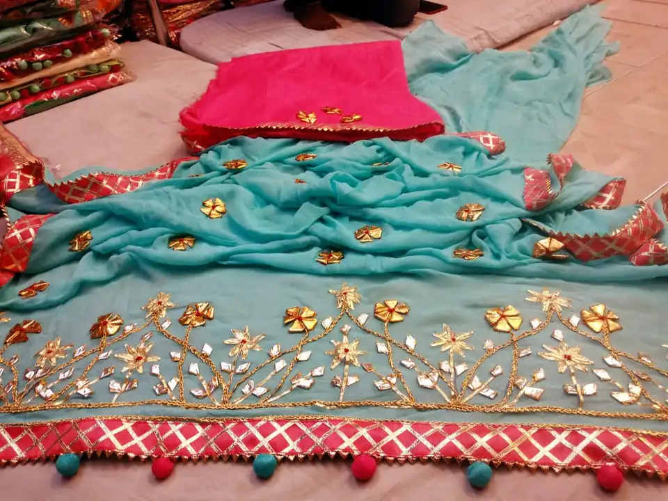 Sale sale🤣 pure najmin ciefon saree and gota work all over saree and same fabrik contract  blouse.  uploaded by Gotapatti manufacturer on 5/4/2023