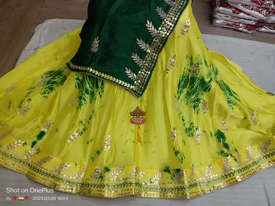 *Jai shree shyam ji* 
🦚DS chinon  lehnga with gota work & sibori dyeing 
🦚With pure DS chinon fabr uploaded by Gotapatti manufacturer on 5/4/2023